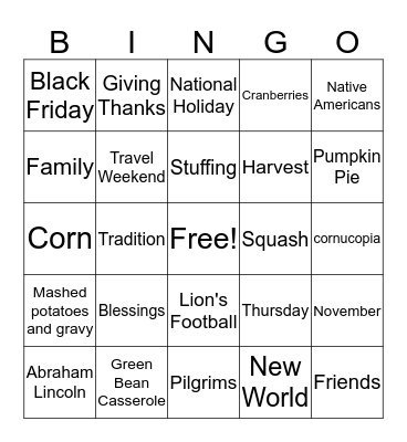 Thanksgiving Bingo Card