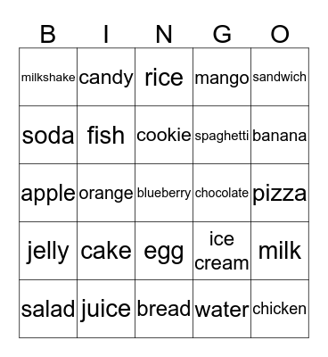 Food Bingo Card