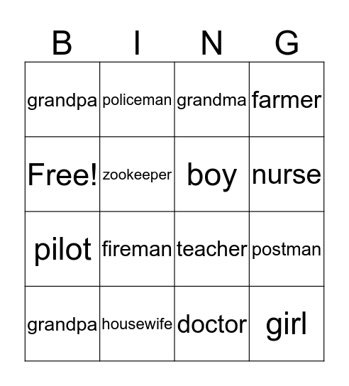 People words Bingo Card