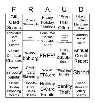 Fraud Safety Bingo Card