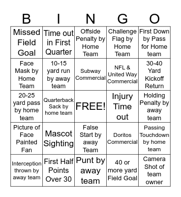 Football Bingo Card