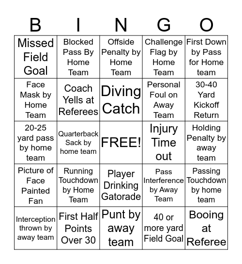 Football Bingo Card