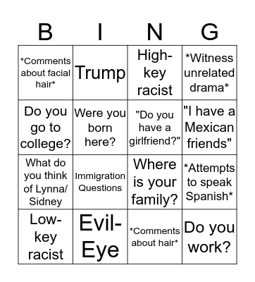 Andrew's Awkward Thanks Giving Bingo Card