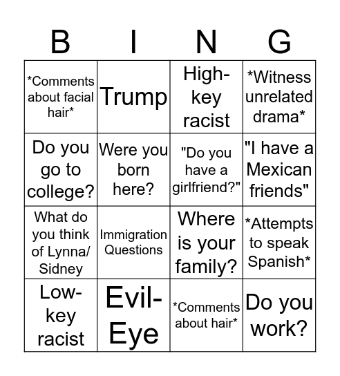 Andrew's Awkward Thanks Giving Bingo Card