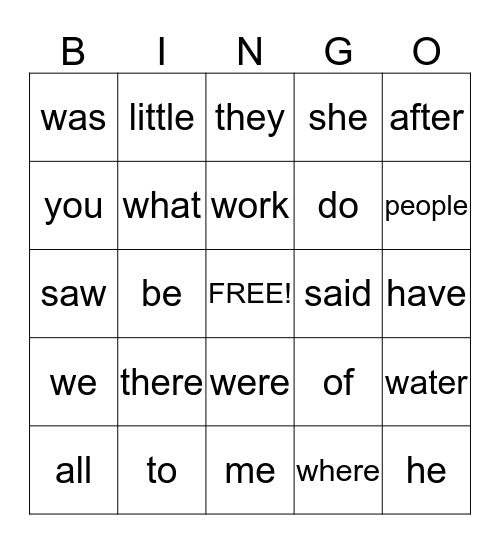 Phonics for Reading  Level 2                   Lessons #9-13 Sight Words Bingo Card