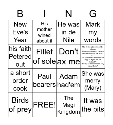 Bible Jokes Bingo Card