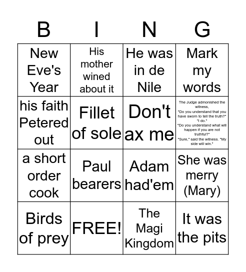 Bible Jokes Bingo Card