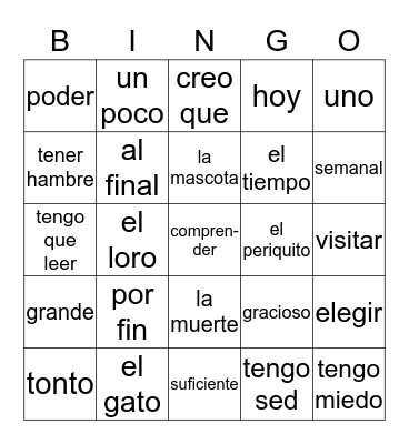 Unidad 6 Bingo Card