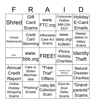 Fraud Safety Bingo Card