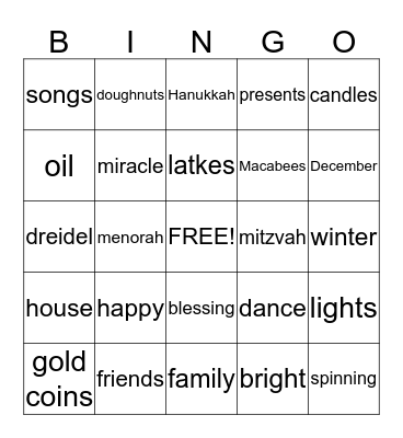 Hanukkah Bingo Card