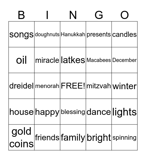 Hanukkah Bingo Card