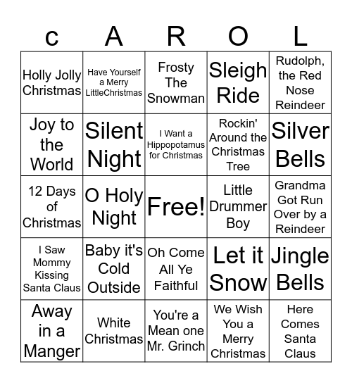 Christmas Carol Bingo Card