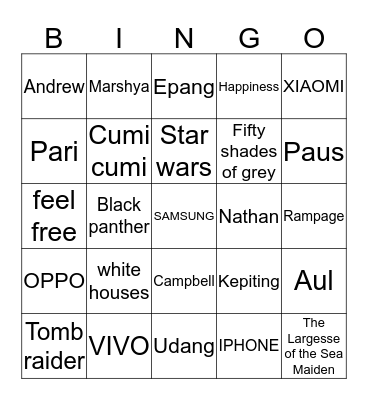 Rebecca Bingo Card