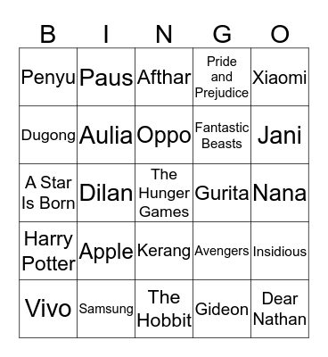 Aulia. ♡  Bingo Card