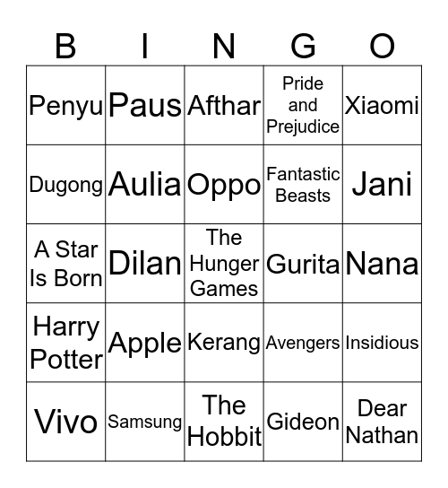 Aulia. ♡  Bingo Card