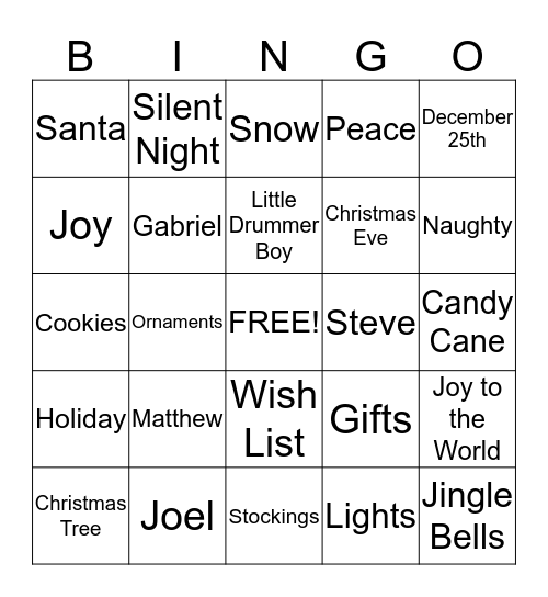 Kornerstone  & Adams Christmas Bingo Card