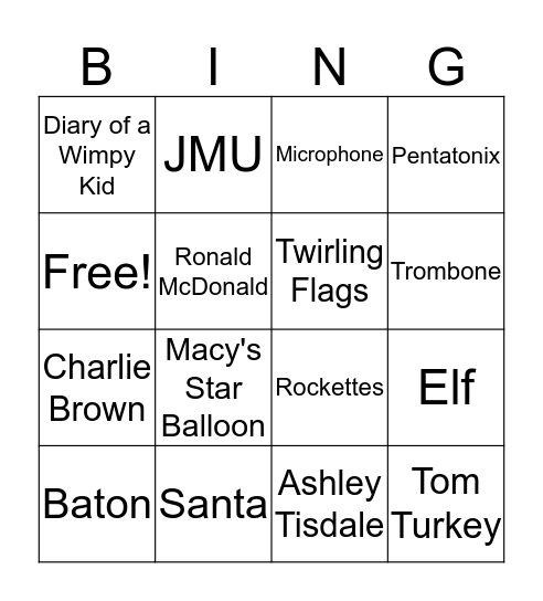 Thanksgiving Day Parade 2018 Bingo Card