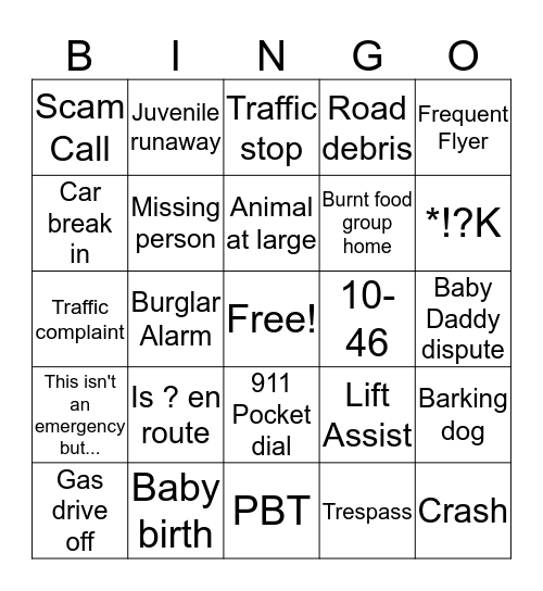 911 Bingo Card