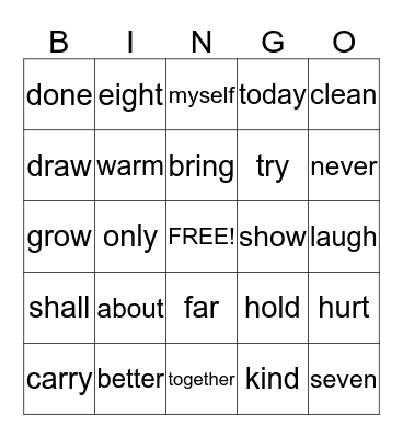 3rd grade sight words Bingo Card