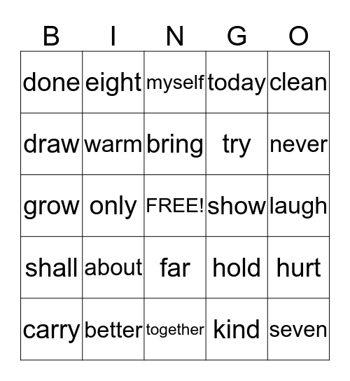 3rd grade sight words Bingo Card