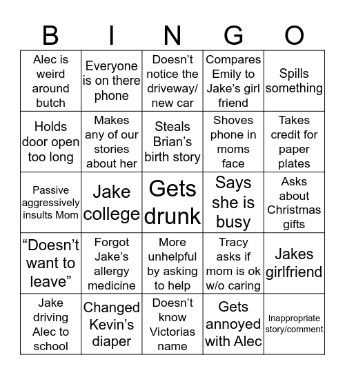 Family Bingo Card