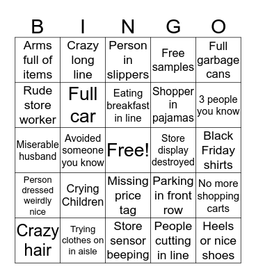 Black Friday Bingo Card