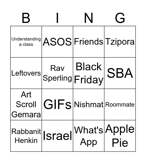 Thanksgiving Bingo Card