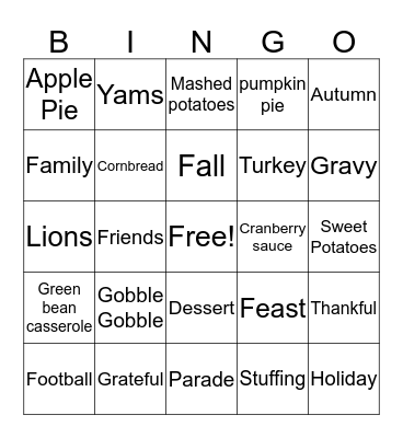 THANKSGIVING Bingo Card