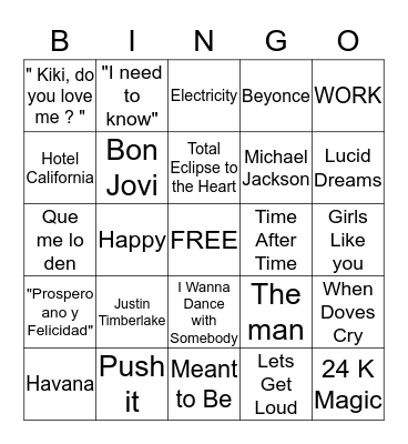Music Bingo Card