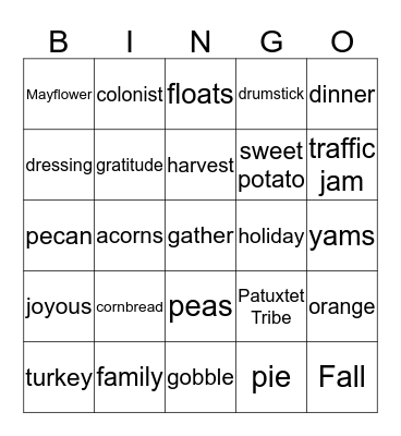 Thanksgiving Bingo Card