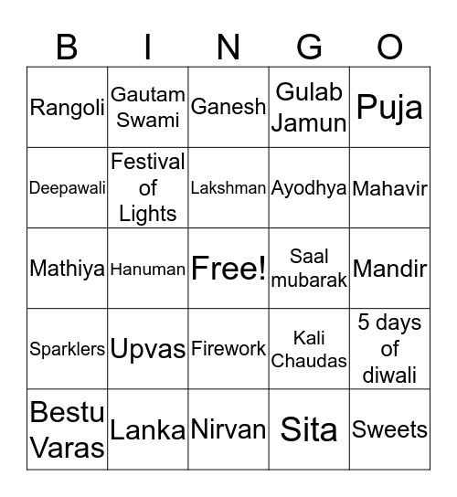 Diwali bingo Card