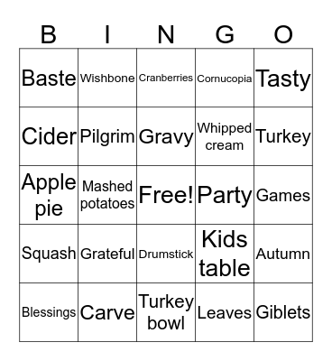 Thanksgiving Bingo Card