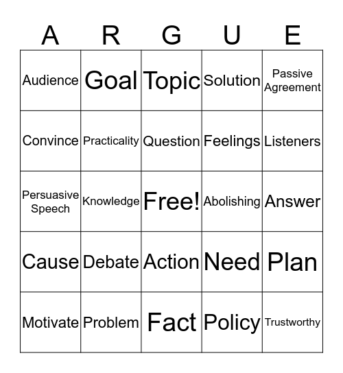 Speech Bingo Card