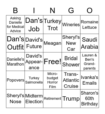 Thanksgiving 2018 Bingo Card