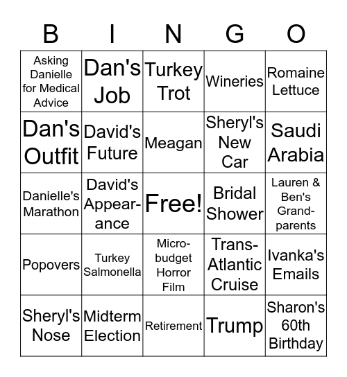 Thanksgiving 2018 Bingo Card