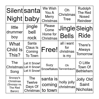 Christmas Songs 2018 Bingo Card