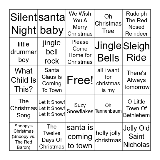 Christmas Songs 2018 Bingo Card