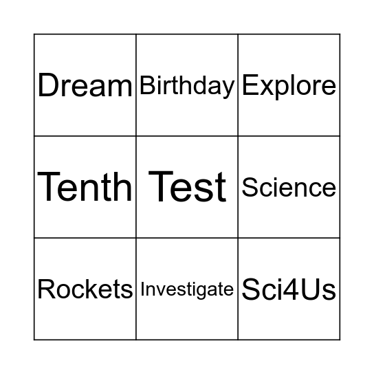 SCI4US Bingo Card