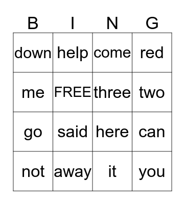 Sight Words 1 Bingo Card