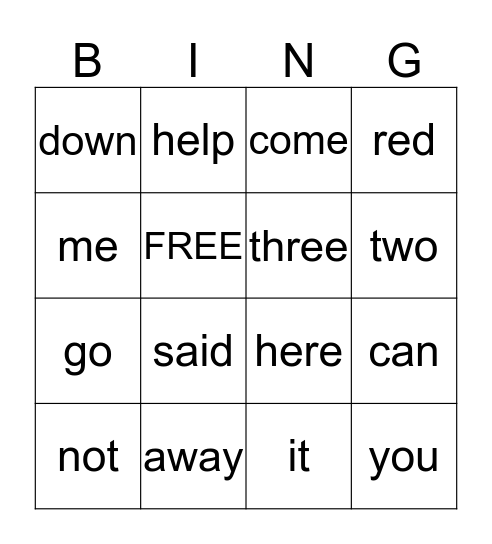 Sight Words 1 Bingo Card