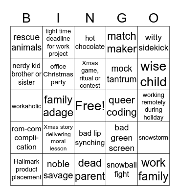 Hallmark Christmas Movie Bingo Card