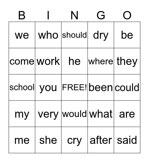 Phonics for Reading  Level 2  Lesson #25-28 Sight Words Bingo Card