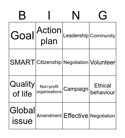 Community participation  Bingo Card