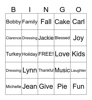 Thanksgiving  Bingo Card