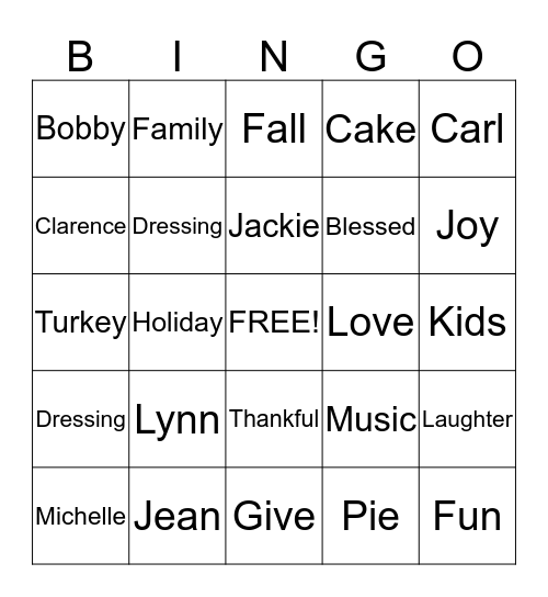 Thanksgiving  Bingo Card