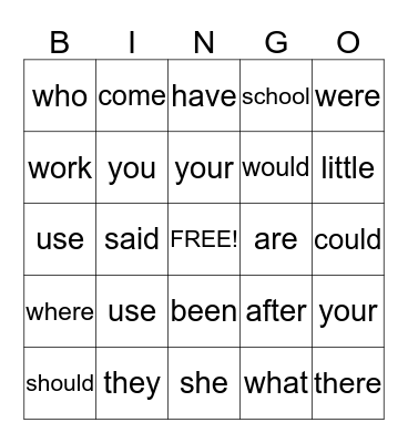 Phonics for Reading  Level 2  Lesson #29-32  Sight Words Bingo Card