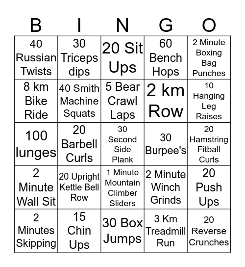 Sista Fitness Christmas BINGO Challenge Bingo Card