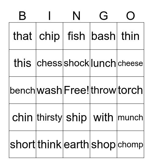 SH/TH/CH Bingo Card