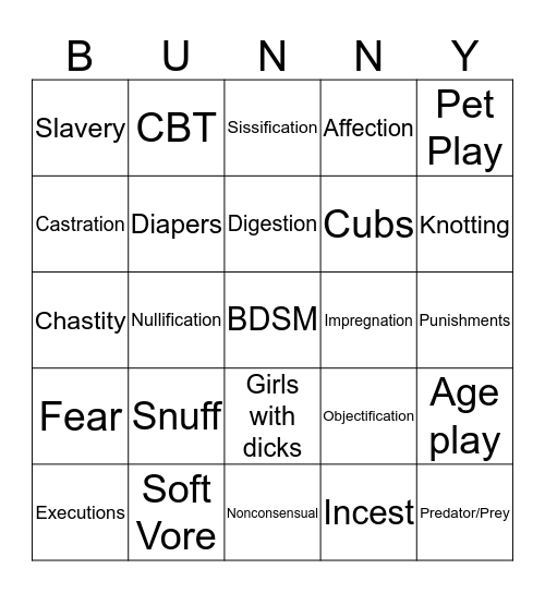 Isabelle's Kinky Fetish Bingo Bango Bongo Card Bingo Card
