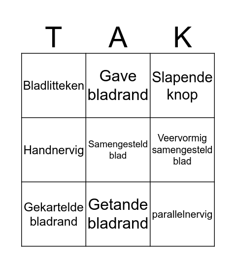 Takken en bladeren Bingo Card